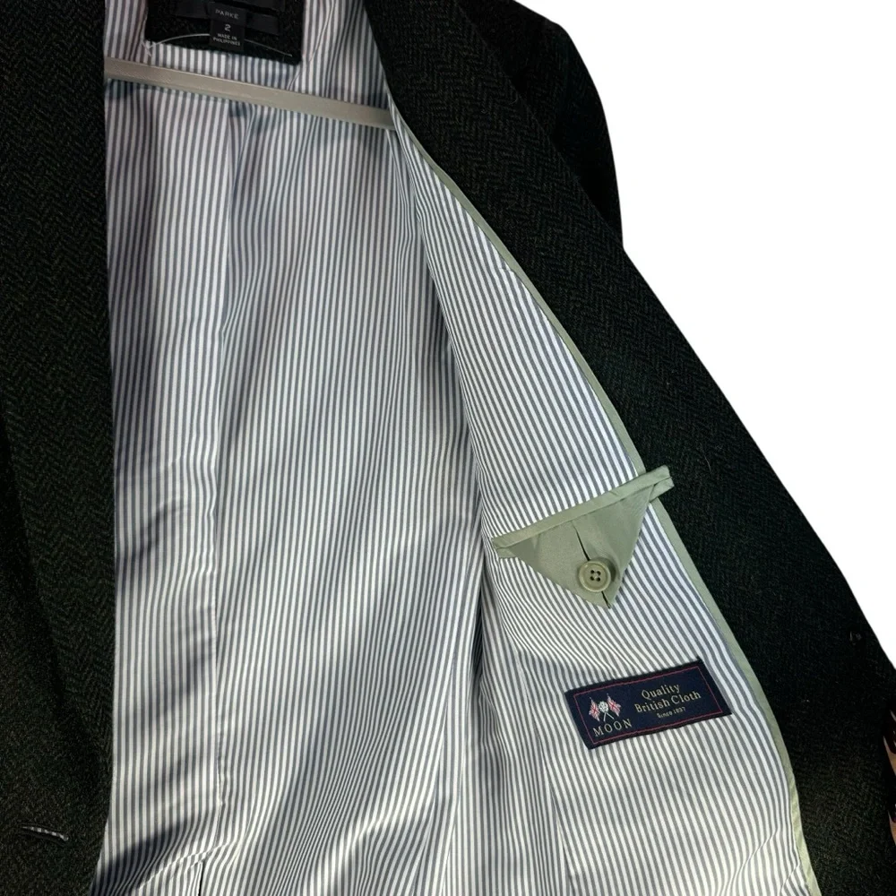 J. Crew Parke Wool Blazer Size 2 Green Herringbone Tweed Classic Preppy Heritage - Picture 10 of 11